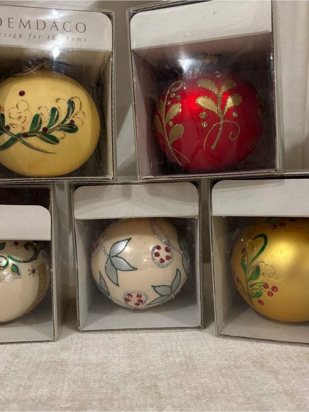 Demdaco Hand-Painted Holiday Ornament Set — Red, Gold, Cream